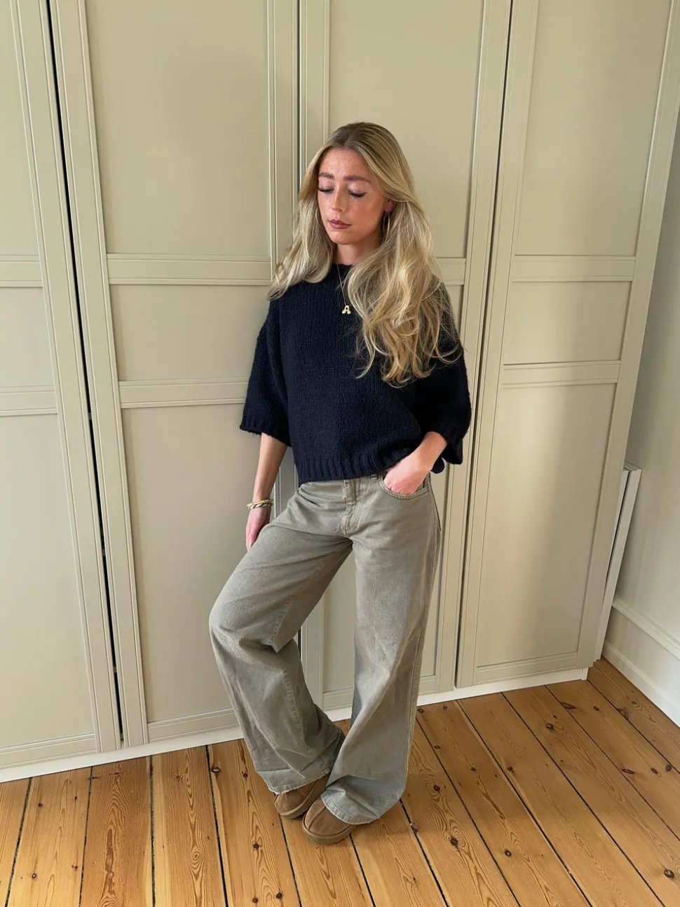 Hedvig striktrøje med korte ærmer - Navy
