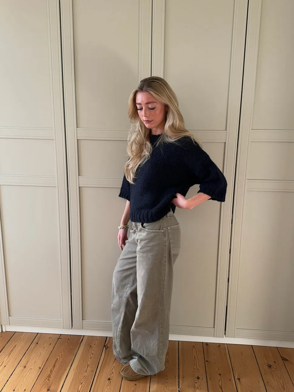 Hedvig striktrøje med korte ærmer - Navy