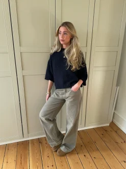 Hedvig striktrøje med korte ærmer - Navy