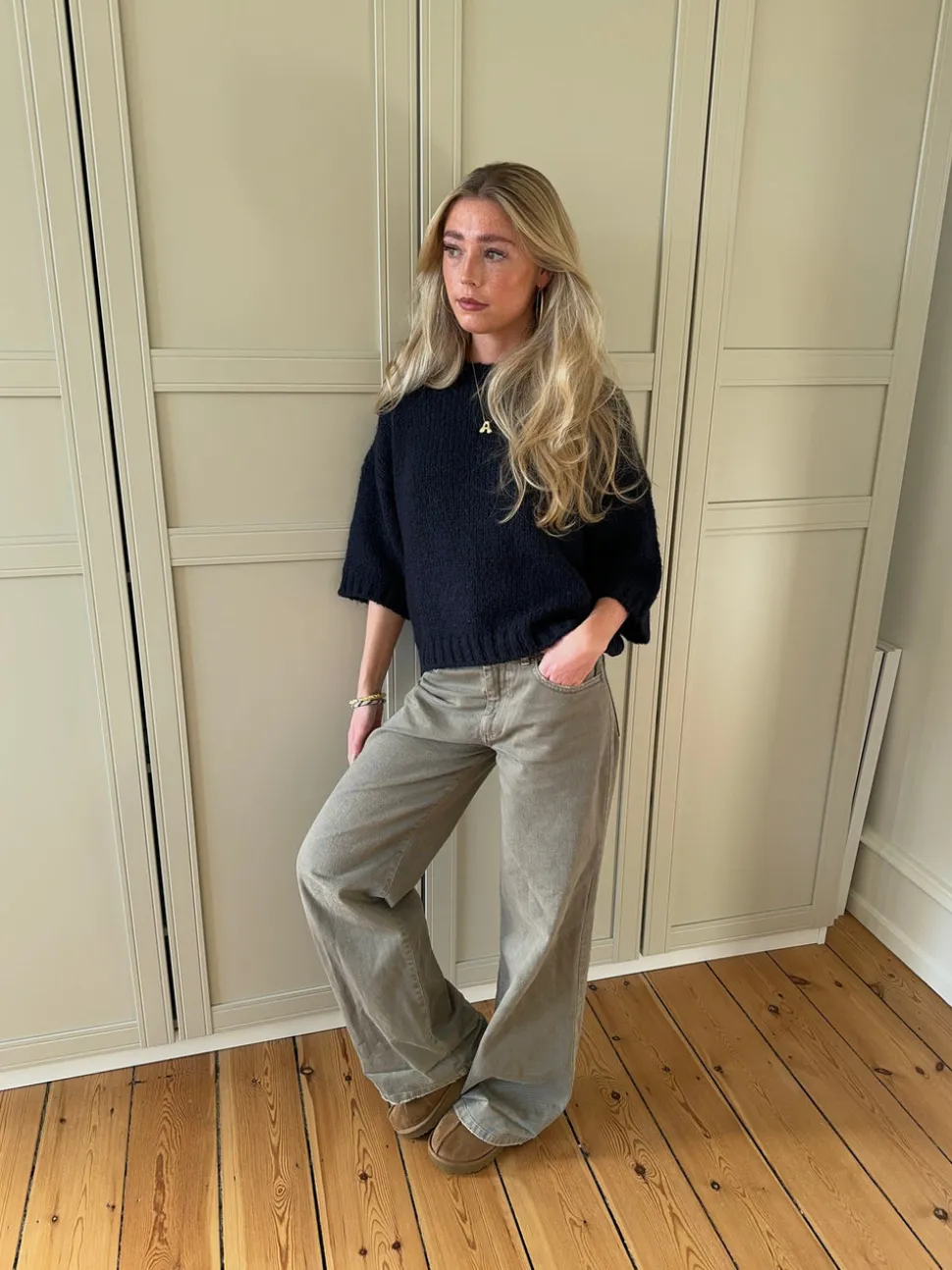 Hedvig striktrøje med korte ærmer - Navy