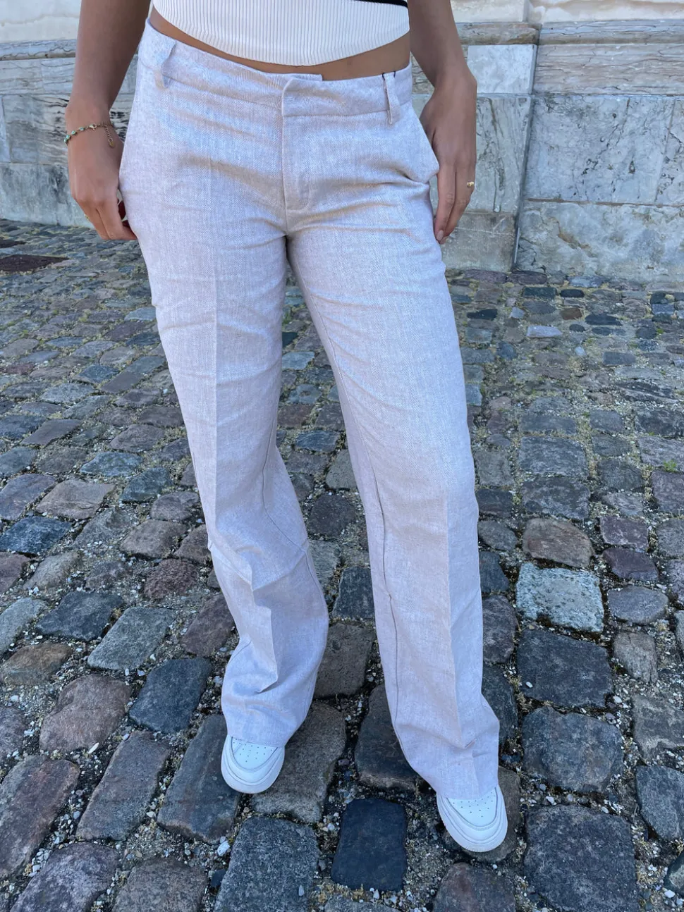 Herringbone bukser - Beige/hvid