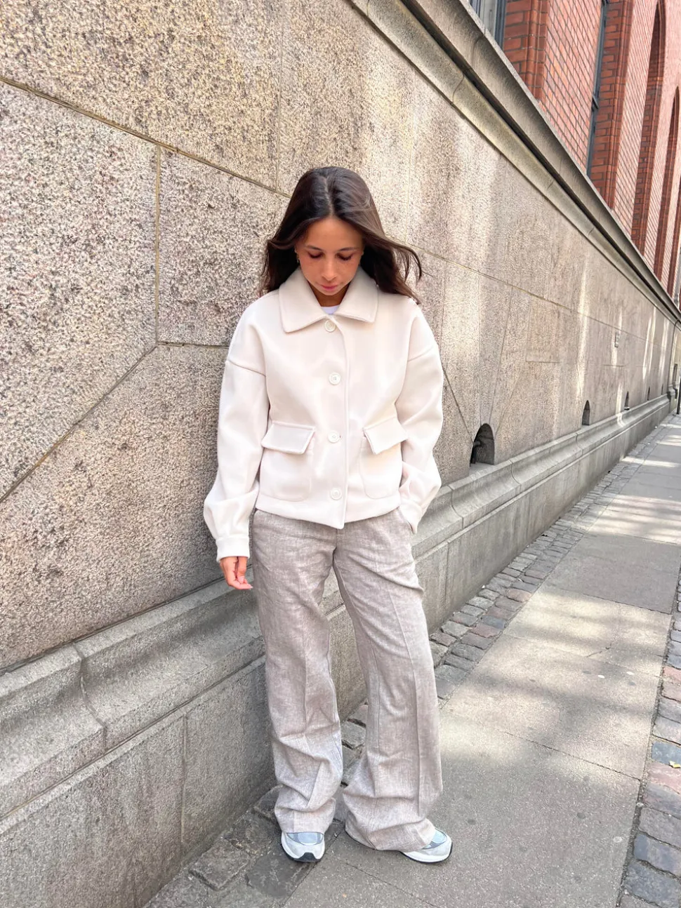 Herringbone bukser - Brun/hvid