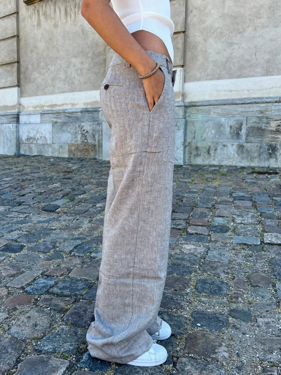 Herringbone bukser - Brun/hvid