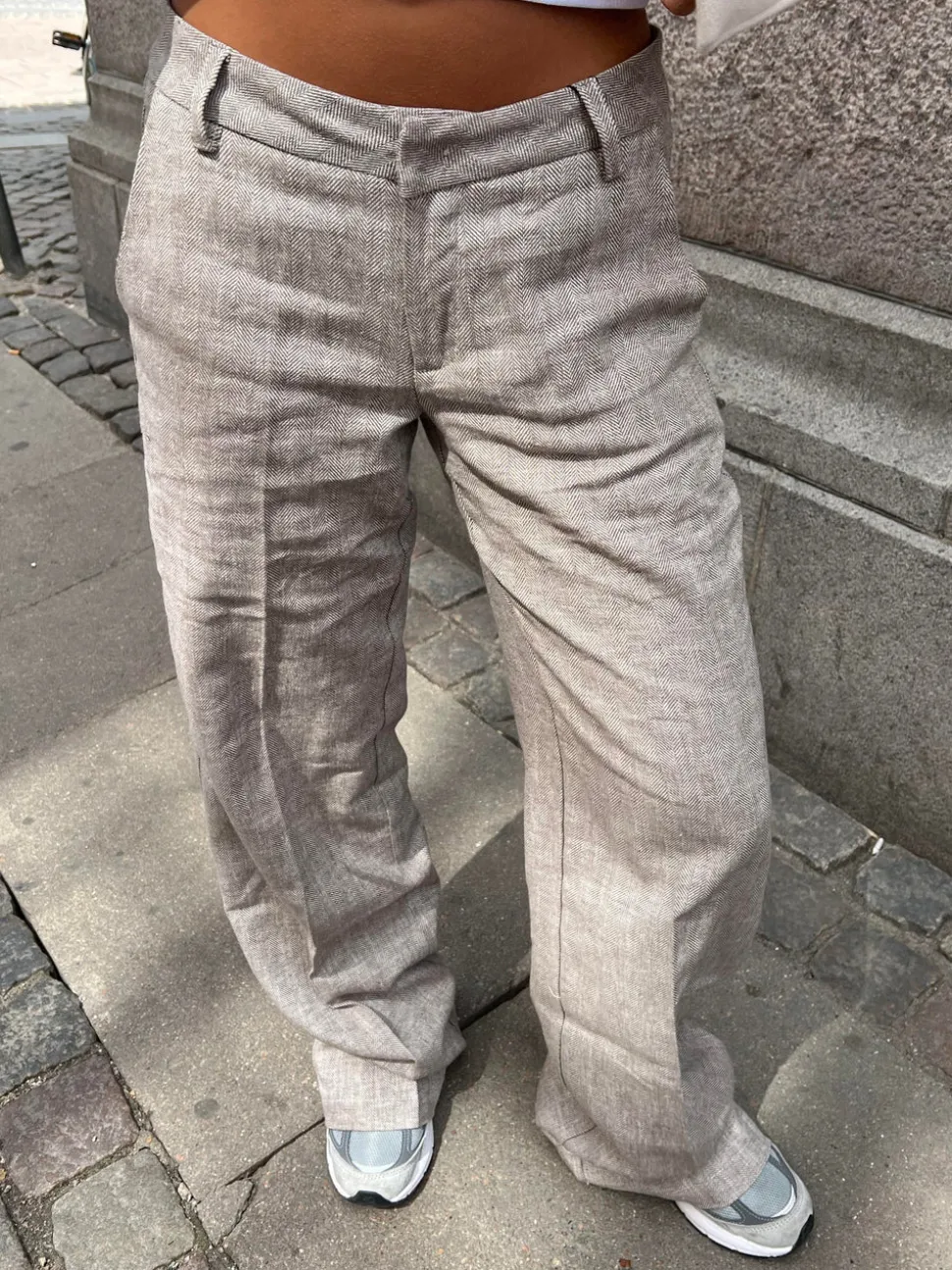 Herringbone bukser - Brun/hvid