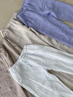Hilja stribet hør bukser - beige