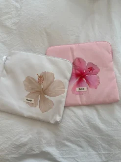 Honey computer sleeve - Hvid med beige blomst
