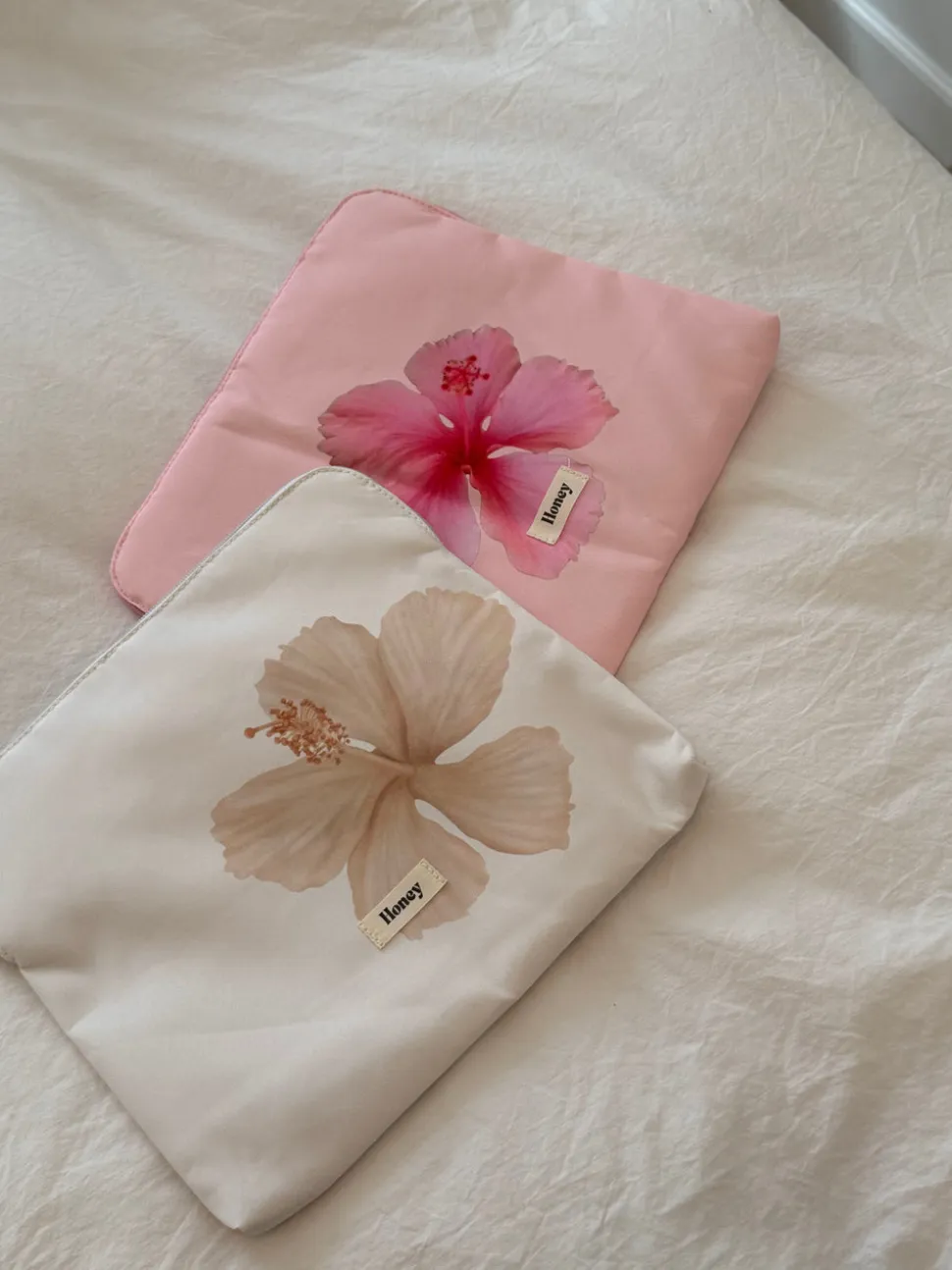 Honey computer sleeve - Lyserød med pink blomst