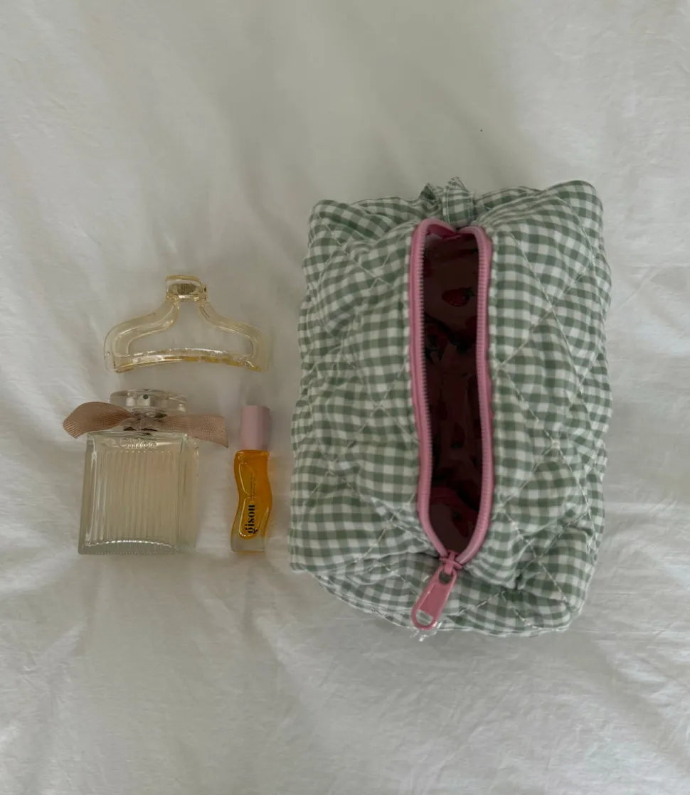 Honey lille toilettaske - Hvid/grøn ternet