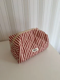 Honey lille toilettaske - Striber i rød/beige