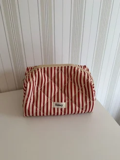 Honey lille toilettaske - Striber i rød/beige