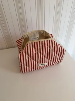 Honey lille toilettaske - Striber i rød/beige