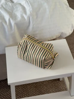 Honey lille toilettaske med striber - Beige/grøn