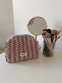Honey lille toilettaske med mønster - Beige/rød