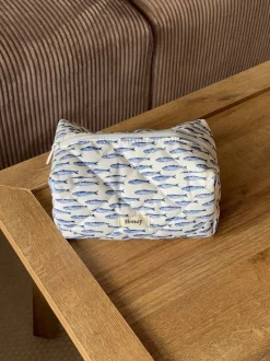 Honey lille toilettaske med fiskemønster - Hvid/blå