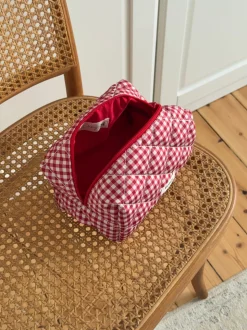 Honey lille toilettaske med tern - Hvid/rød