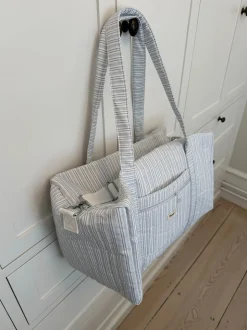 Honey stor taske med crossbody strop - Hvid med blå striber