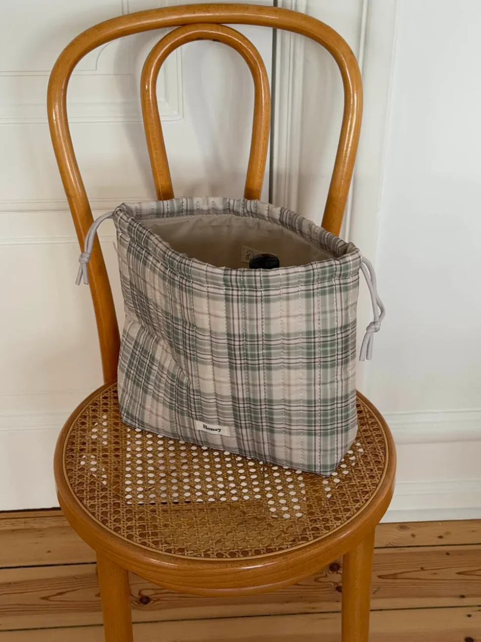 Honey toilettaske med tern - Beige/grøn