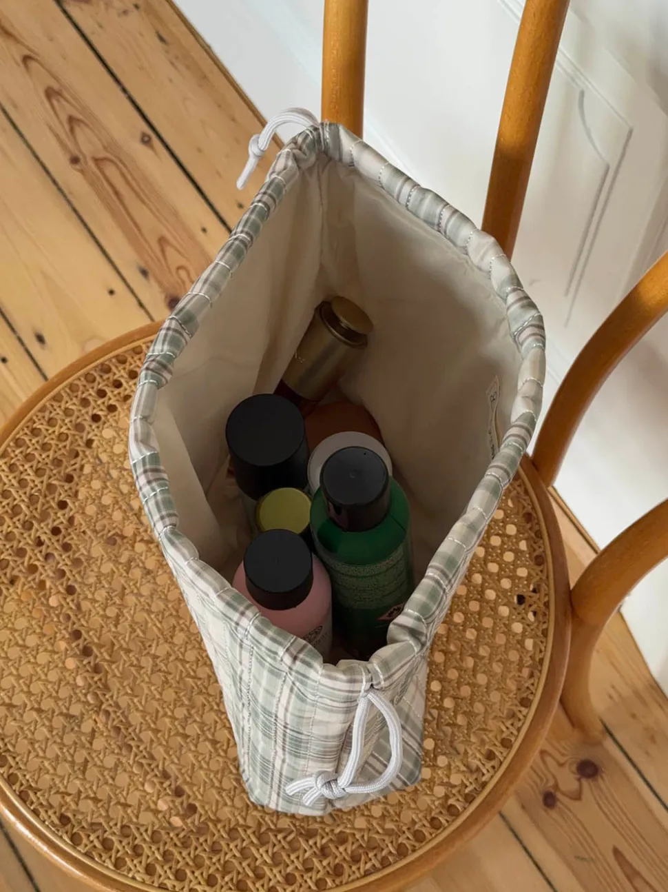 Honey toilettaske med tern - Beige/grøn
