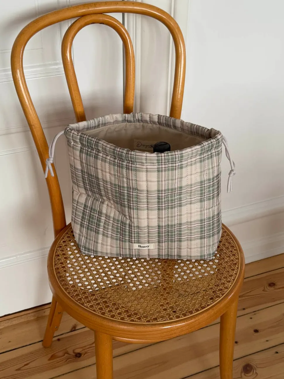 Honey toilettaske med tern - Beige/grøn