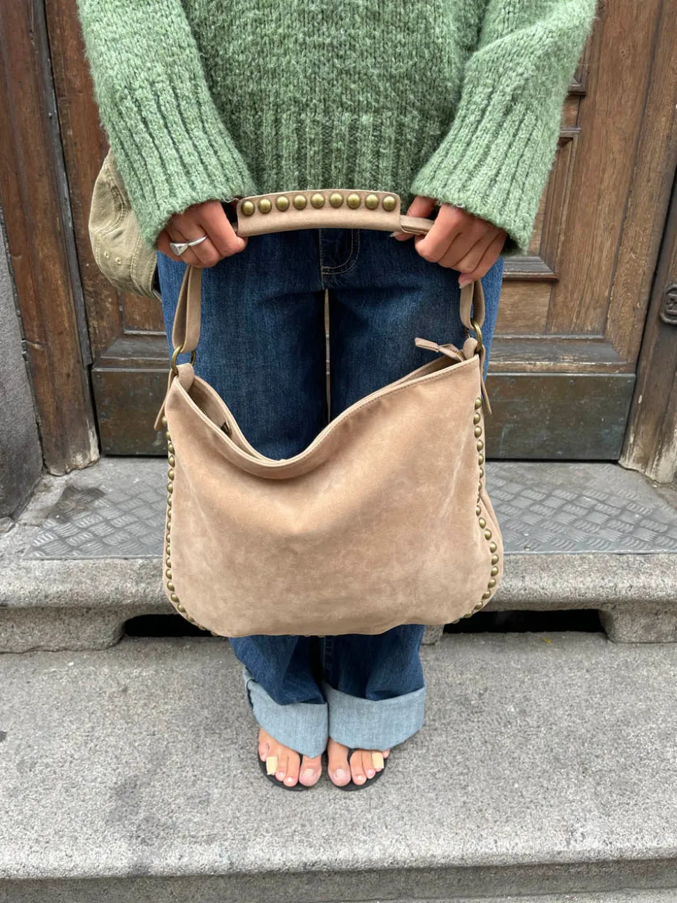 Ibi taske med nitter - Beige