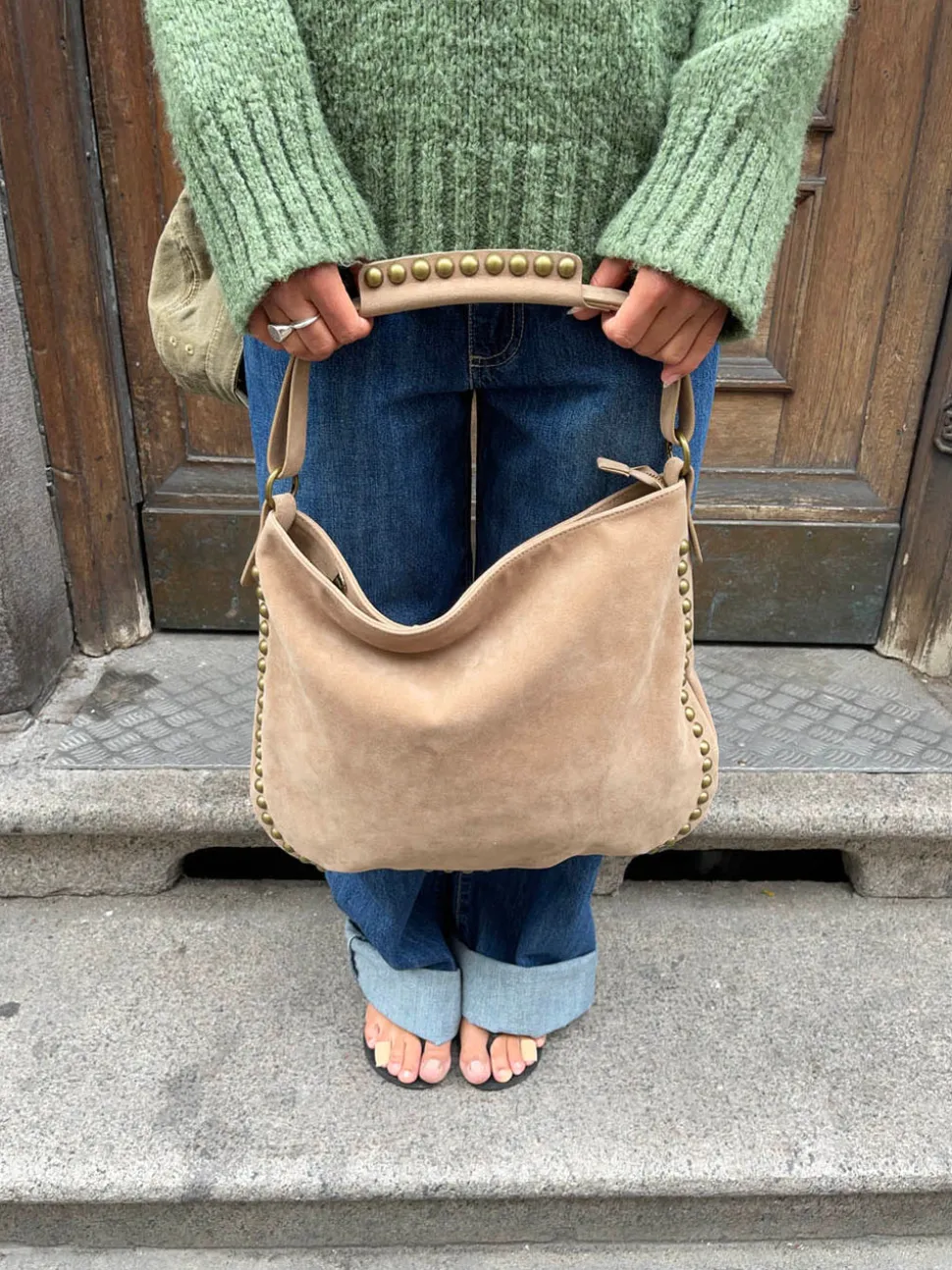 Ibi taske med nitter - Beige