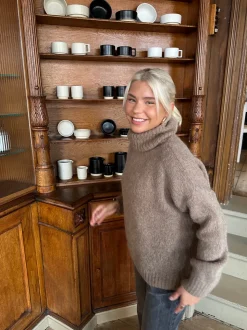 Idun striktrøje med turtleneck - Brun
