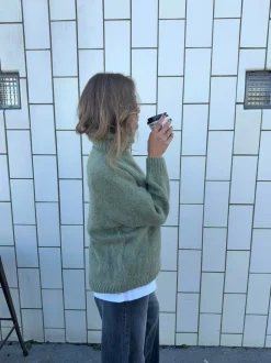 Idun striktrøje med turtleneck - Kaki