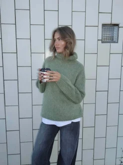 Idun striktrøje med turtleneck - Kaki