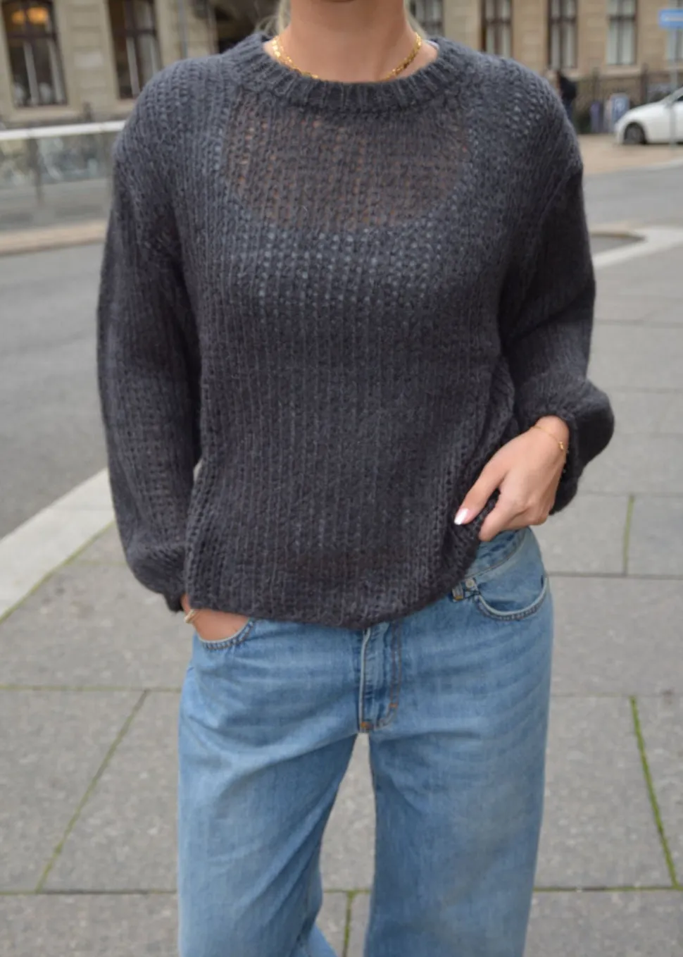 Ina striktrøje - Mørk grå