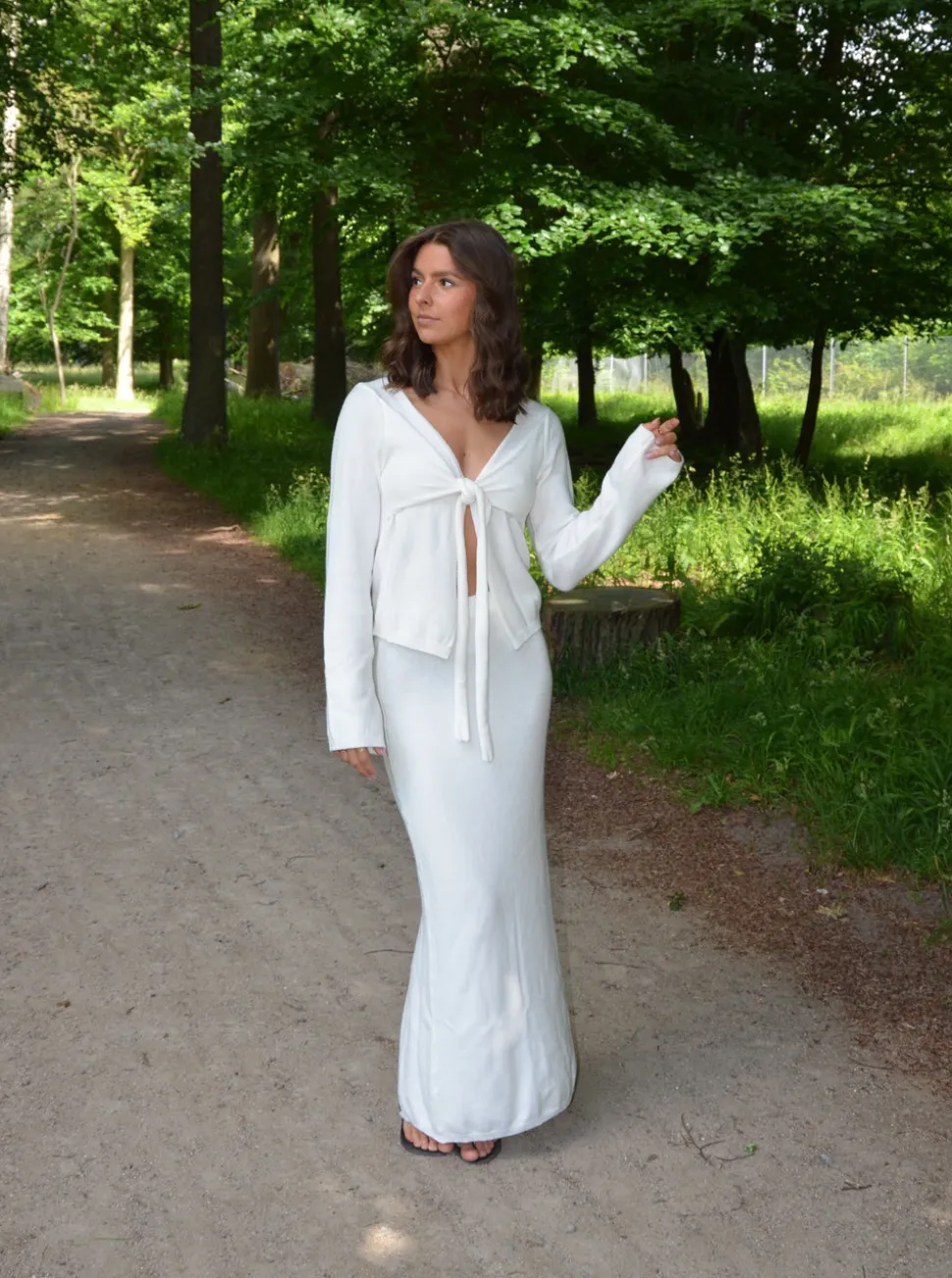 Ines maxinederdel i strik - Hvid
