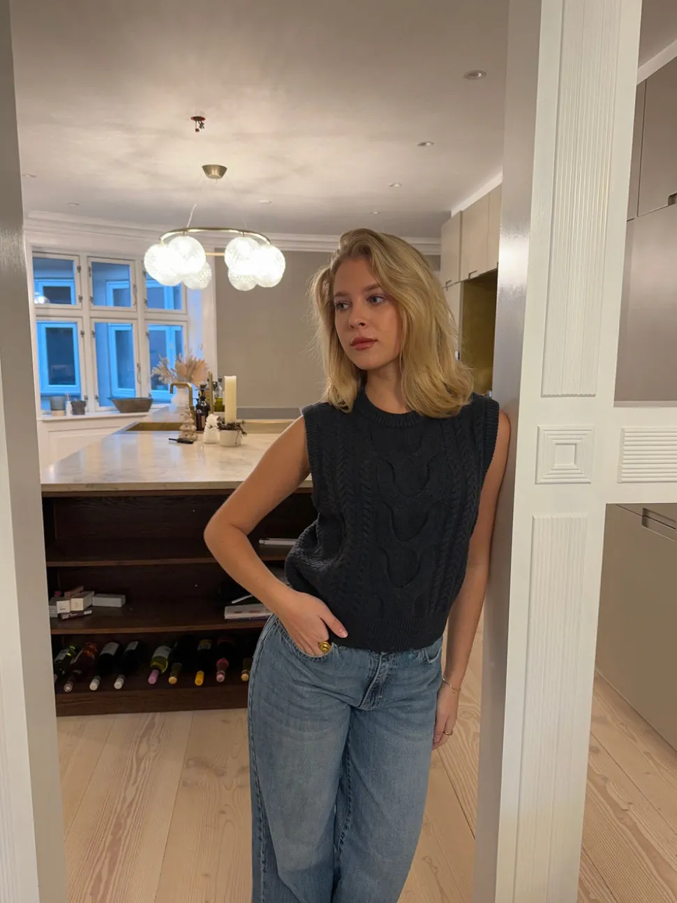 Irene vest med kabelstrik - Navy