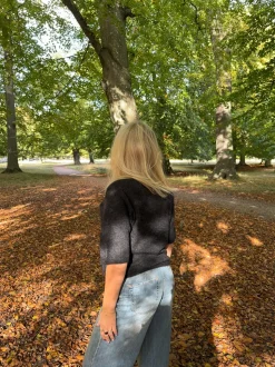 Isabell trekvartærmet striktrøje - Mørkegrå