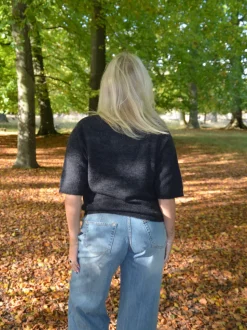 Isabell trekvartærmet striktrøje - Mørkegrå