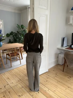 Isaline ribbet hoodie med zip - Brun