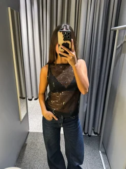 Isobel top med pallietter - Sort
