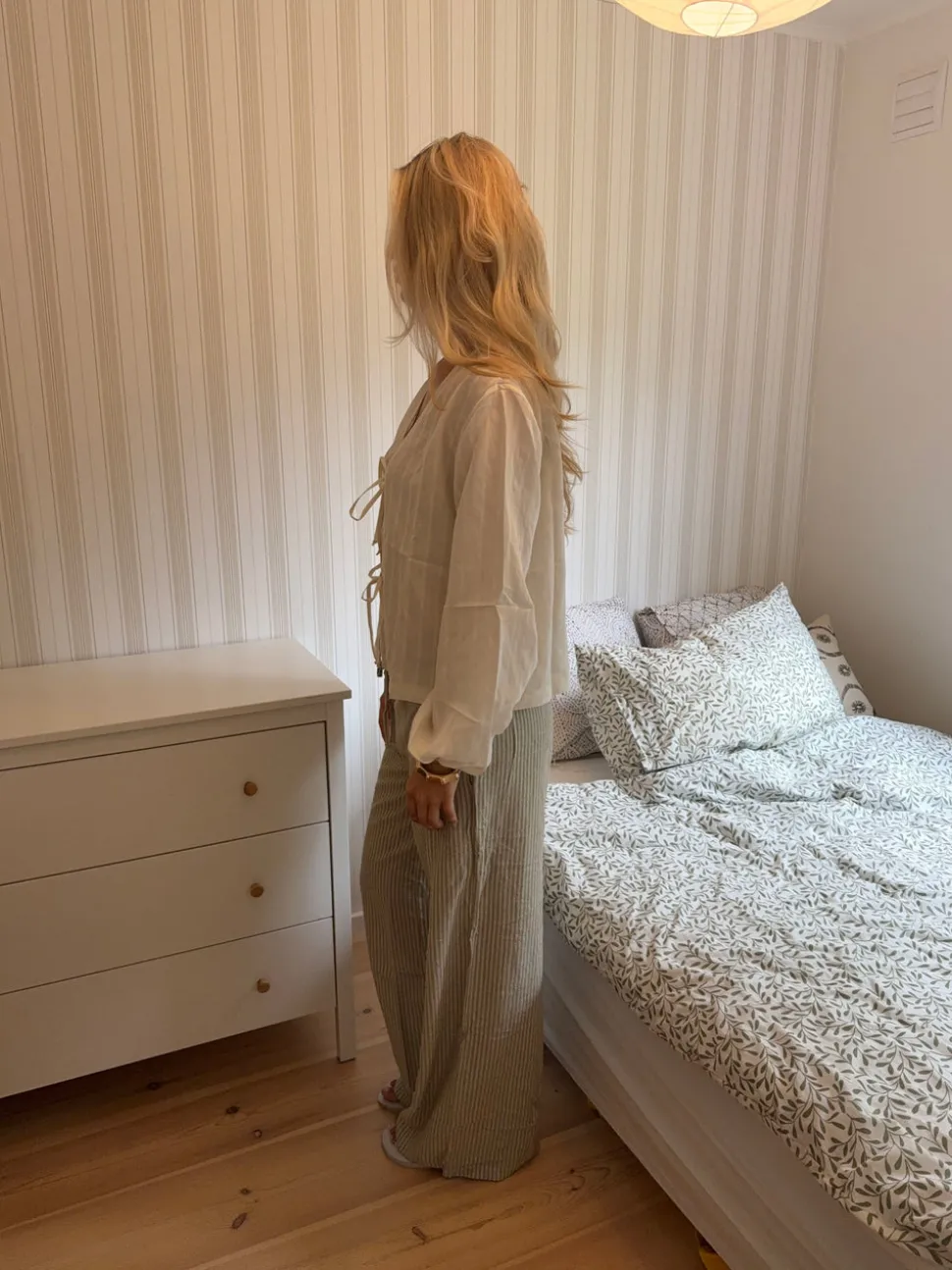 Jasmin bukser med striber - Grøn/hvid