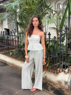 Jasmin bukser med striber - Grøn/hvid