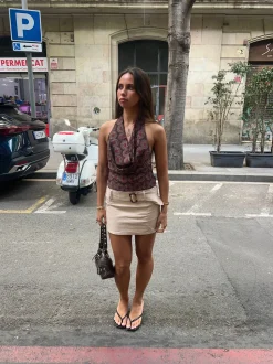Jenny mininederdel med bælte - Beige