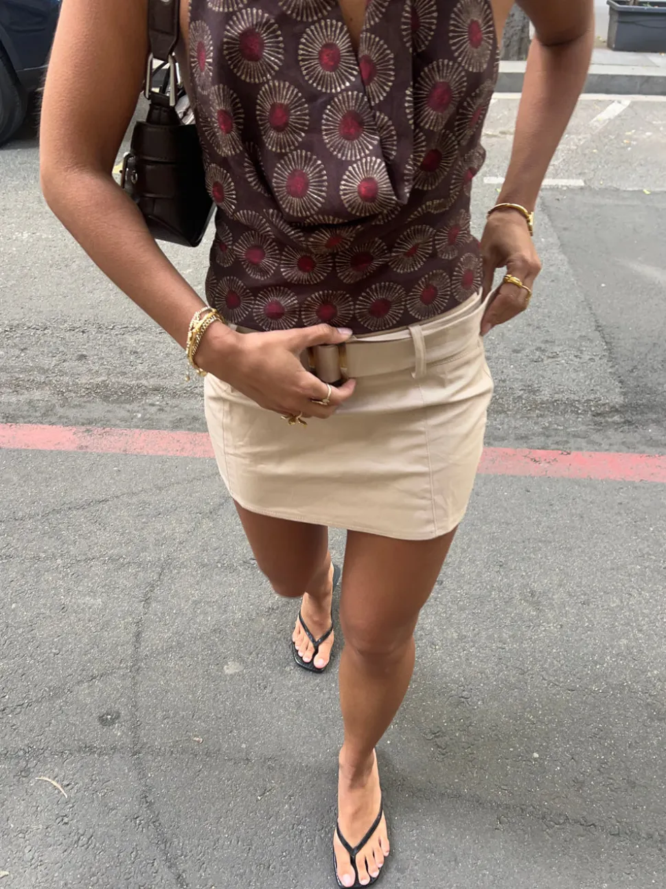 Jenny mininederdel med bælte - Beige