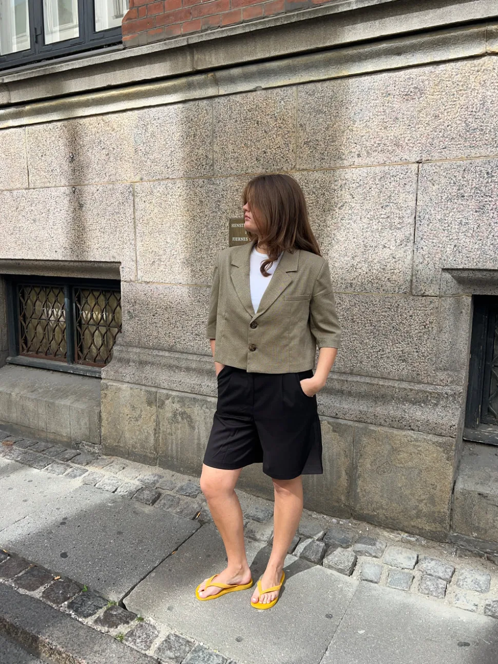 Juliane cropped blazer i tern - Grøn