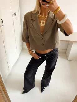 Juliane cropped blazer i tern - Grøn
