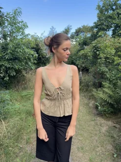Kamela top med sløjfe - Beige/brun