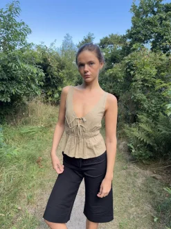Kamela top med sløjfe - Beige/brun