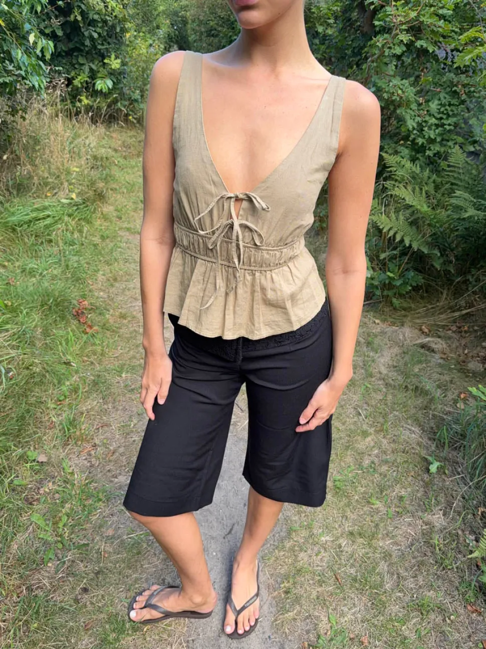 Kamela top med sløjfe - Beige/brun