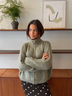 Kami striktrøje med zip up - Grøn
