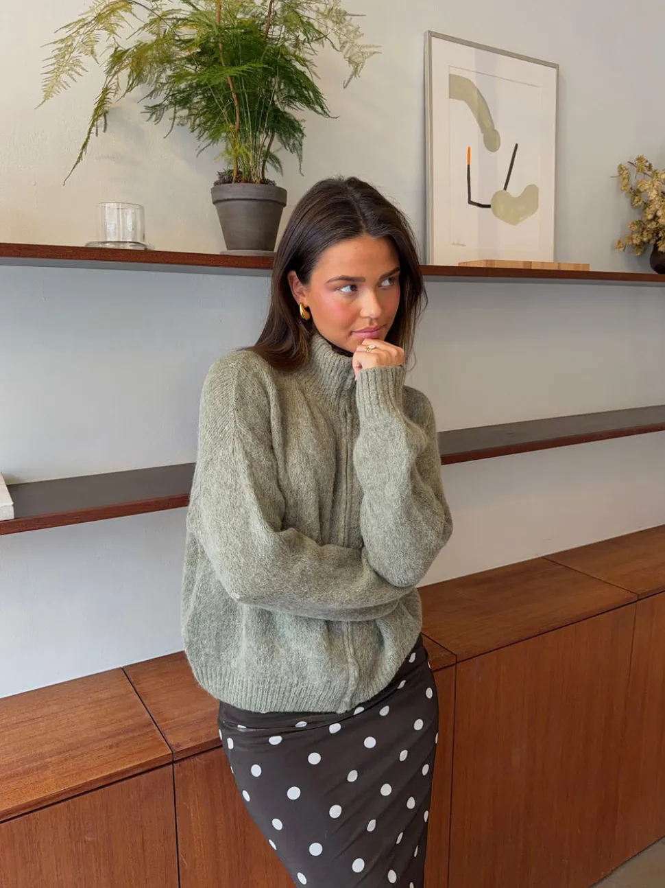 Kami striktrøje med zip up - Grøn