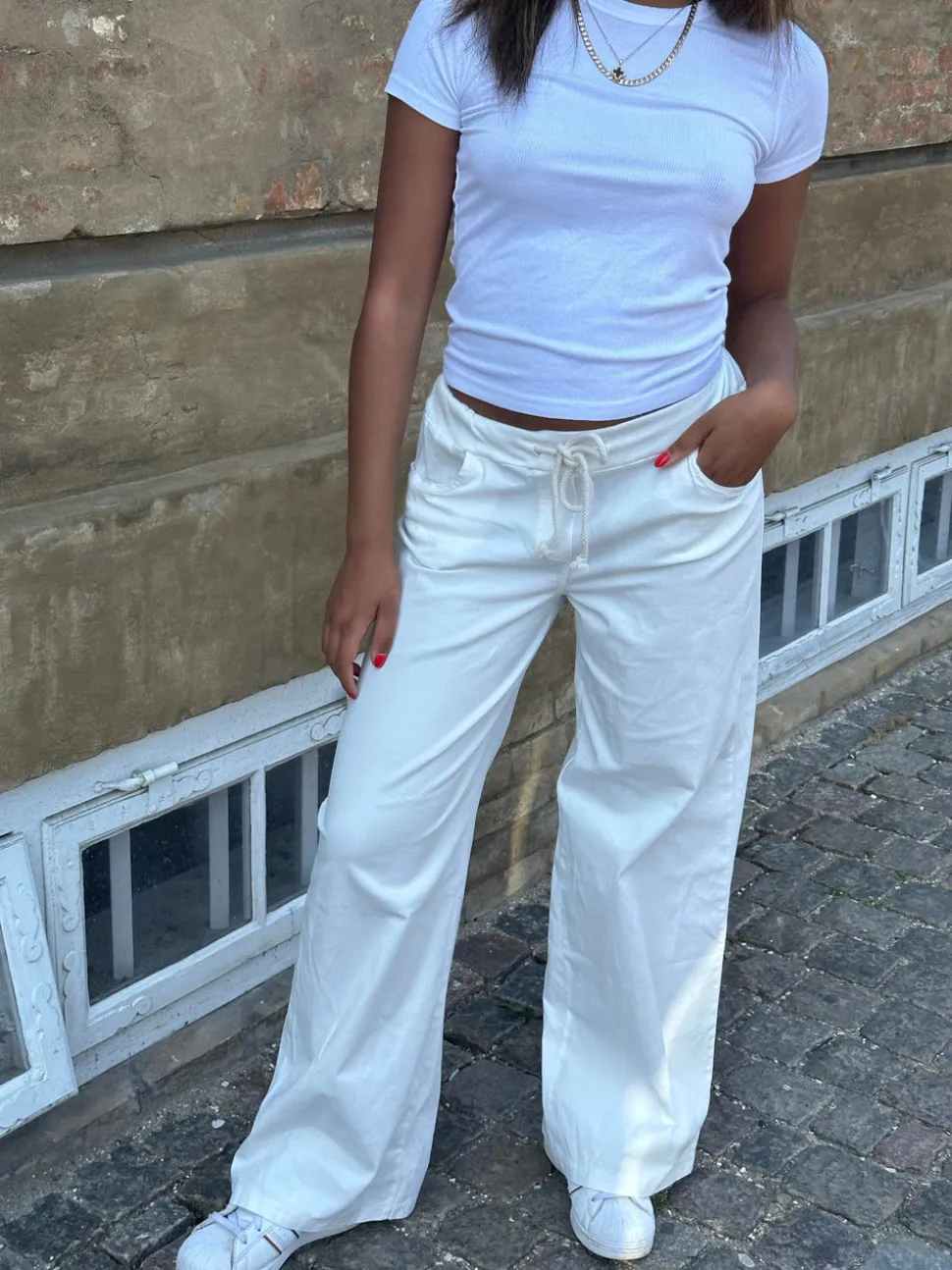 Kamila lavtaljede bukser - Off-white