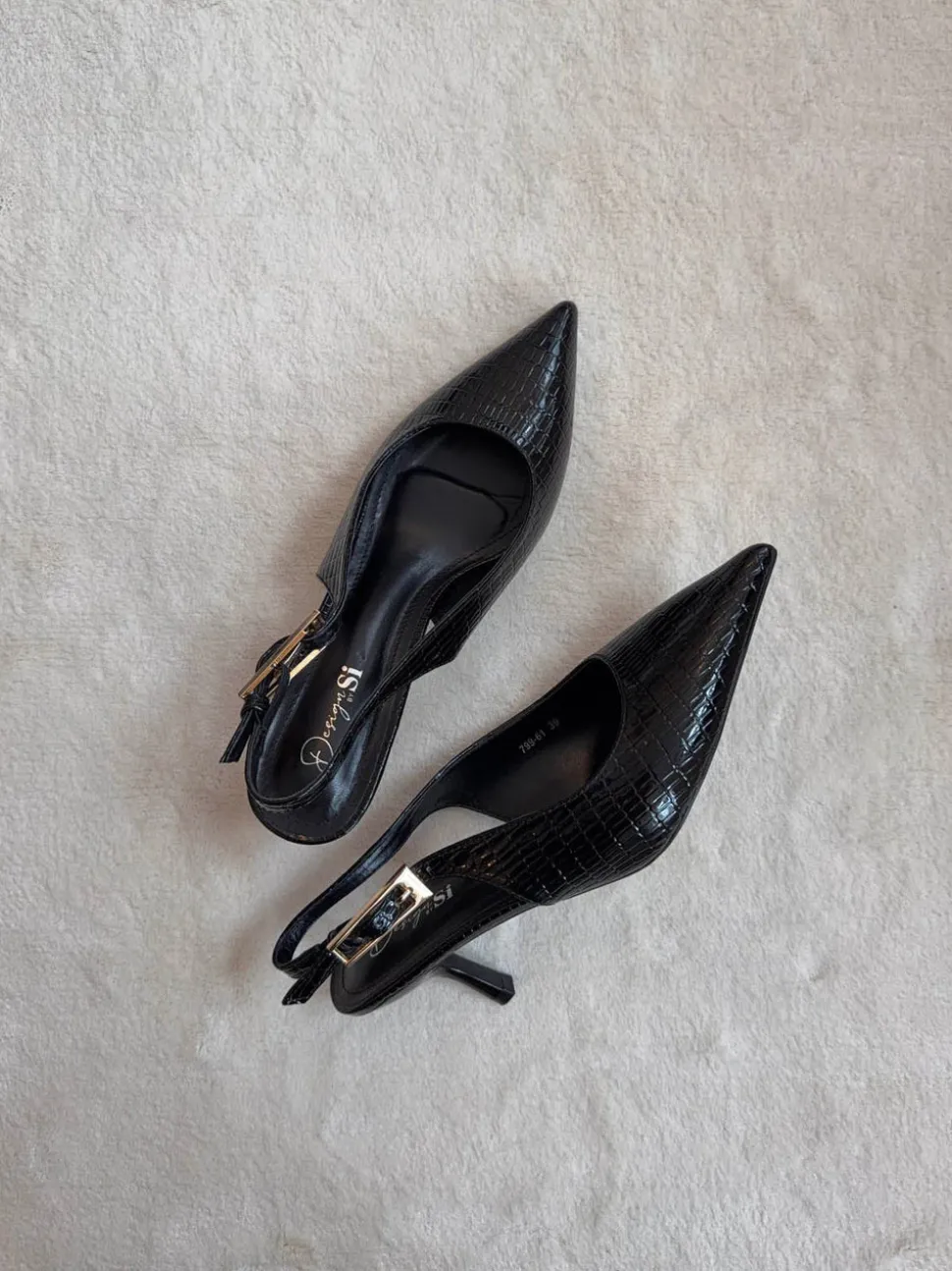 Karline slingback mules med krokodilleprint - Sort