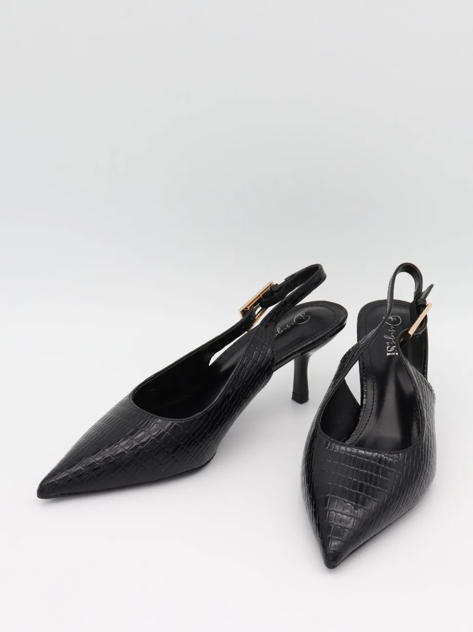 Karline slingback mules med krokodilleprint - Sort