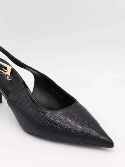 Karline slingback mules med krokodilleprint - Sort